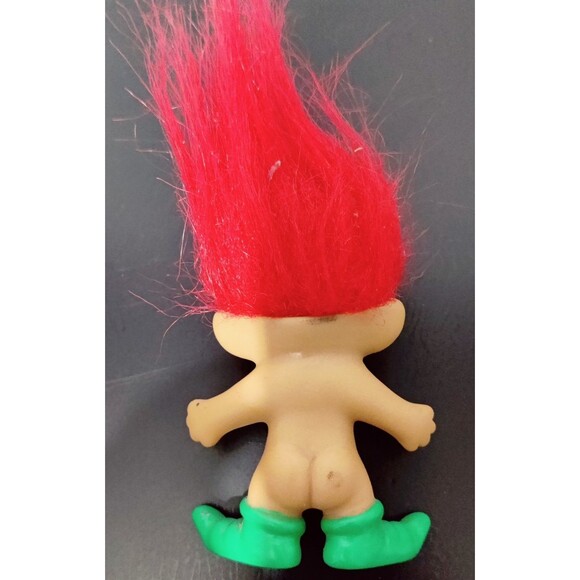 Vintage Christmas Russ Troll Doll Elf Red Hair Brown Eyes Green Shoes 3 inches - Picture 2 of 6